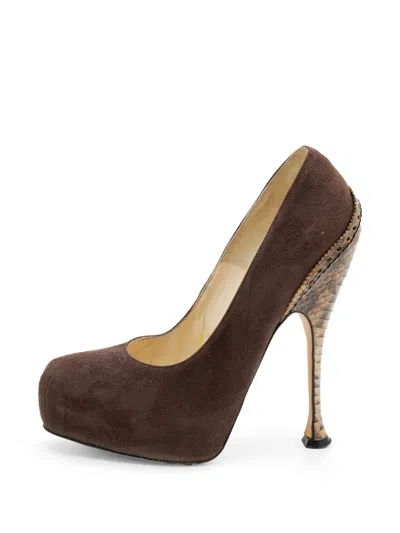Pre-owned Brian Atwood Suede Platform Pumps In Brown