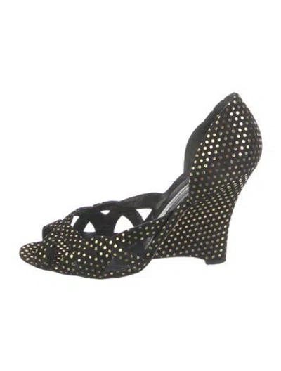Pre-owned Brian Atwood Suede Polka Dot Print Pumps In Black/gold