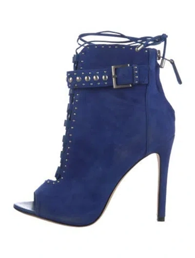 Pre-owned Brian Atwood Suede Studded Accents Lace-up Boots In Blue