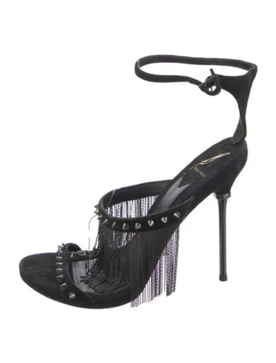 Pre-owned Brian Atwood Suede Studded Accents Sandals In Black