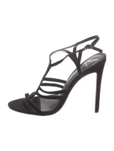 Pre-owned Brian Atwood Suede T-strap Sandals In Black