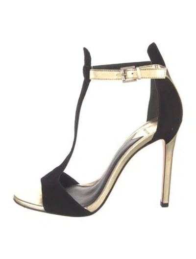 Pre-owned Brian Atwood Suede T-strap Sandals In Black/gold