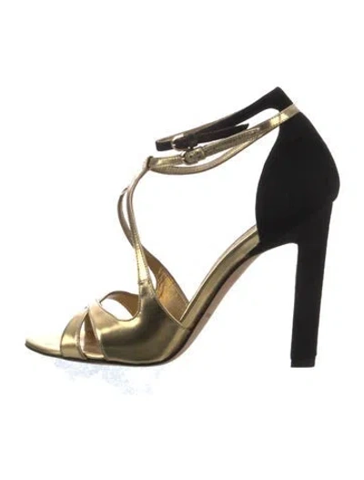 Pre-owned Brian Atwood Suede T-strap Sandals In Gold