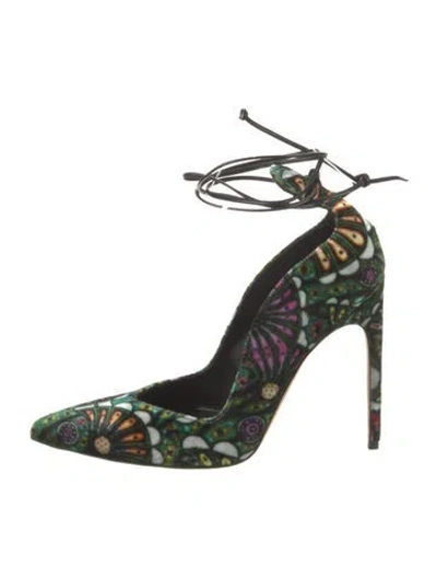 Pre-owned Brian Atwood Velvet Paisley Print Pumps In Green