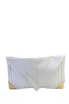 Brian Atwood Womens Leather Gold Tone Accent Flap Envelope Clutch White In White