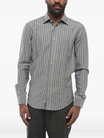 Brian Dales Awning-striped French-collar Shirt In Gray