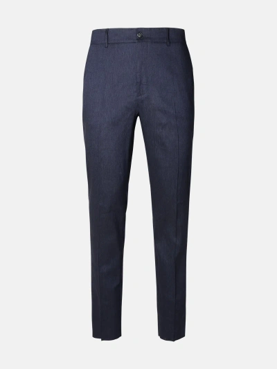 Brian Dales Blue Linen Blend Trousers In Navy