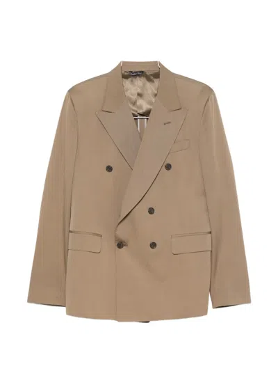 Brian Dales Double-breasted Peak-lapel Blazer In Brown