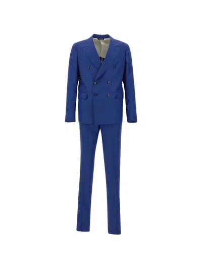 Brian Dales Double-breasted Peak-lapel Suit In Blue