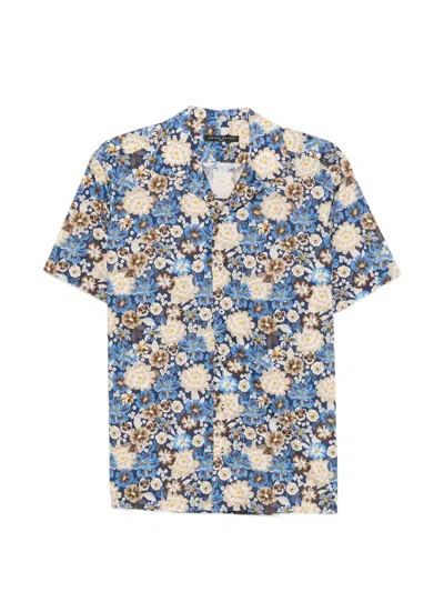 Brian Dales Floral-print Short-sleeve Shirt In Blue