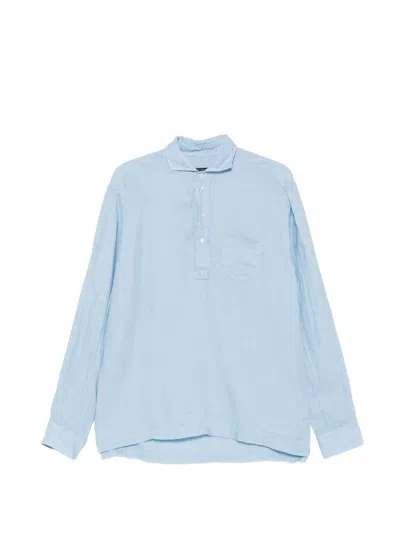 Brian Dales Half-button Chest-pocket Shirt In Blue