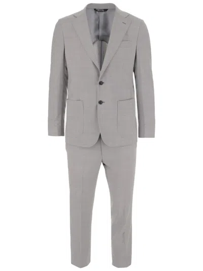 Brian Dales Light Gray Wool Suit With Single-breasted Blazer And Wide-leg Trousers In Grey