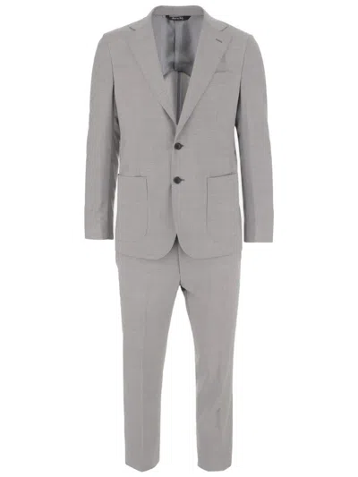 BRIAN DALES LIGHT GRAY WOOL SUIT WITH SINGLE-BREASTED BLAZER AND WIDE-LEG TROUSERS