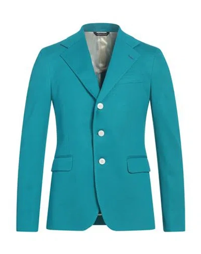 Brian Dales Man Blazer Turquoise Size 42 Cotton In Blue