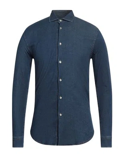 Brian Dales Man Denim Shirt Blue Size 16 Cotton, Elastane
