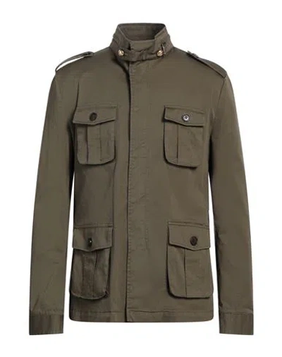 Brian Dales Man Jacket Military Green Size 44 Cotton, Elastane