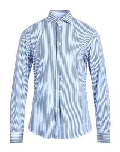 Brian Dales Man Shirt Azure Size 17 Cotton, Polyamide, Elastane In Blue