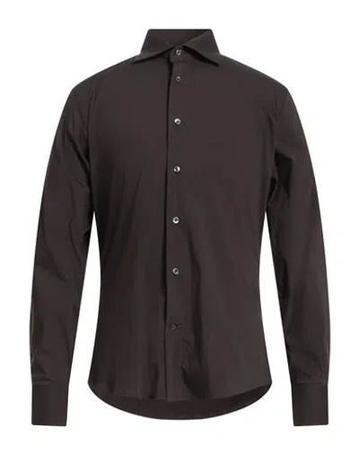 Brian Dales Man Shirt Dark Brown Size 17 Cotton, Polyamide, Elastane