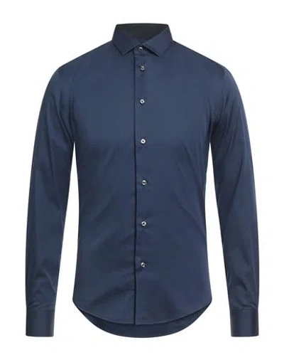 Brian Dales Man Shirt Navy Size 15 Cotton, Polyamide, Elastane In Blue