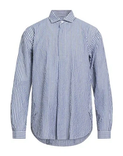 Brian Dales Man Shirt Navy Size 16 Cotton, Linen In Blue