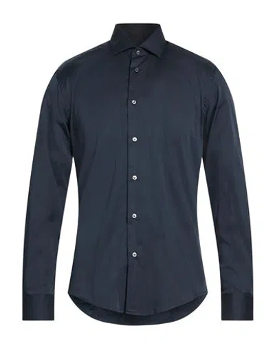 Brian Dales Man Shirt Navy Size 16 ½ Cotton, Polyamide, Elastane In Blue
