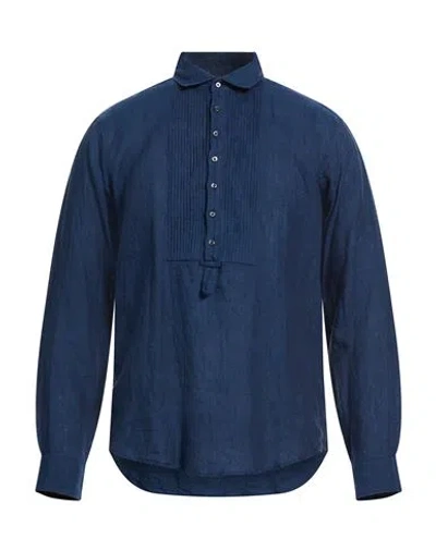 Brian Dales Man Shirt Navy Size 17 ½ Linen In Blue