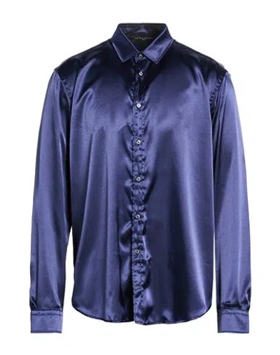 Brian Dales Man Shirt Navy Size 17 Polyester, Elastane In Blue