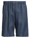 Brian Dales Man Shorts & Bermuda Shorts Navy Size 42 Linen, Polyamide In Blue