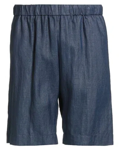 Brian Dales Man Shorts & Bermuda Shorts Navy Size 42 Linen, Polyamide In Blue
