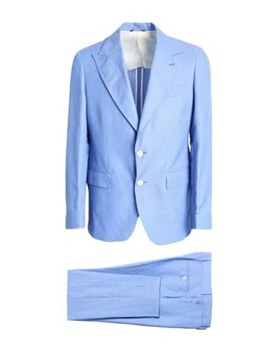 Brian Dales Man Suit Azure Size 44 Wool, Linen In Blue