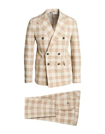 Brian Dales Man Suit Beige Size 44 Linen, Viscose, Polyester In Brown