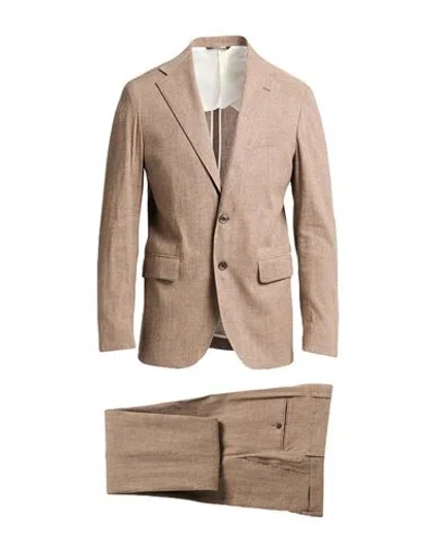 Brian Dales Man Suit Khaki Size 46 Linen, Viscose, Elastane In Brown