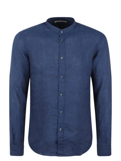 Brian Dales Mandarin Collar Linen Shirt In Blue