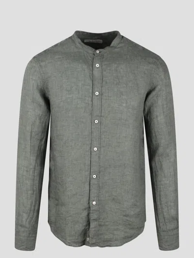 Brian Dales Mandarin Collar Linen Shirt In Green