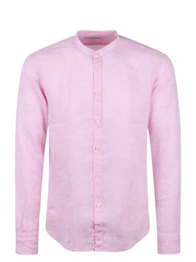 Brian Dales Mandarin Collar Linen Shirt In Pink