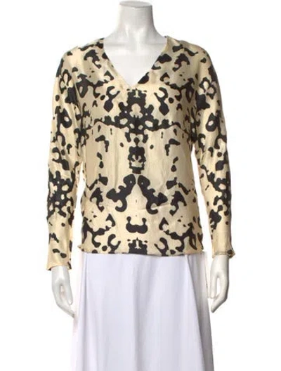Pre-owned Brian Dales Merino Wool Graphic Print Top In Neutrals