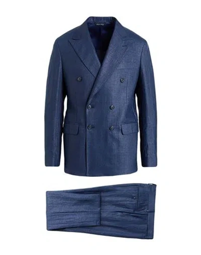 Brian Dales Natural Low Impact Man Suit Navy Size 42 Linen, Polyamide In Blue