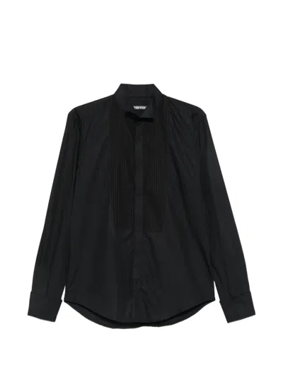 Brian Dales Pleated-bib Wing-tip Collar Shirt In Black