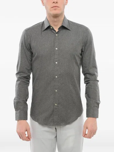 Brian Dales Polka-dot French-collar Shirt In Gray