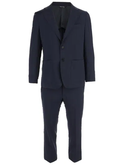 Brian Dales Single-breasted Wool Suit With Tailored Wide-leg Pants In Blue