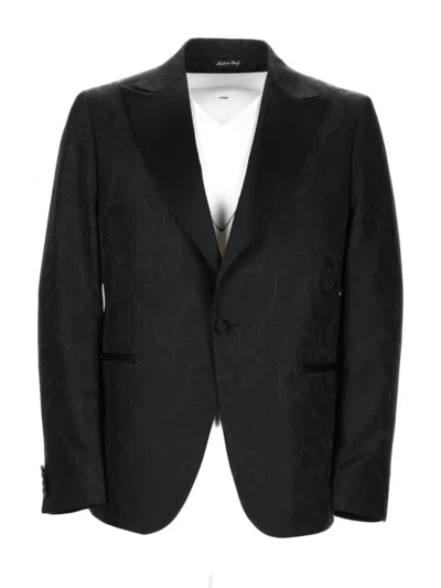 Brian Dales Single-breasted Acetate-wool Blend Jacket With Paisley Pattern In Black