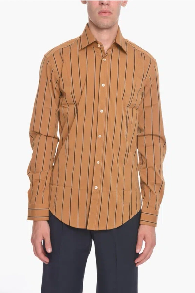 Brian Dales Striped Shirt With Spread Collar In Brown