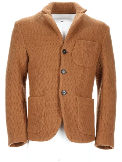 Brian Dales Textured Wool And Cashmere Jacket With Structured Collar In Brown