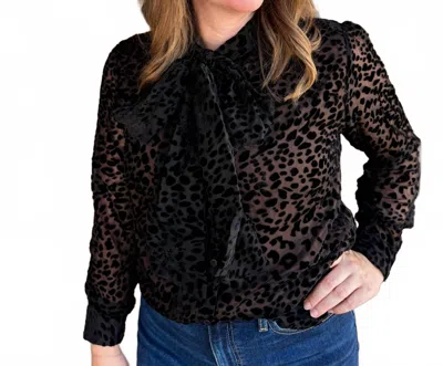 Brianna Cannon Burnout Velvet Button Down Bow Blouse In Leopard In Multi