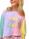 Brianna Cannon Easter Is For Jesus Cropped Color Block Sweatshirt In Multi In Pink