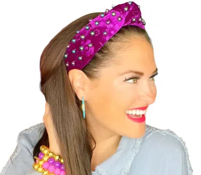Brianna Cannon Floral Velvet Headband In Fuchsia In Pink