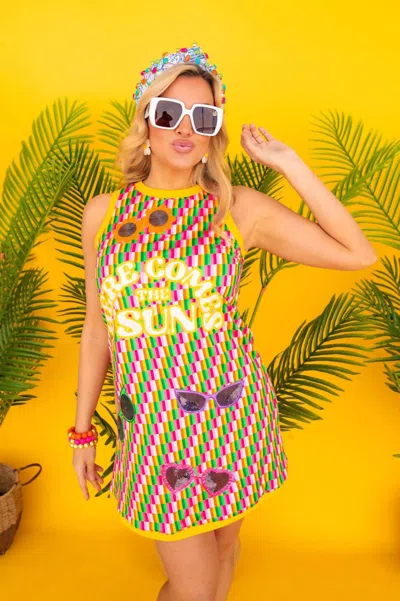 Brianna Cannon Here Comes The Sun Parquet Mod Dress In Yellow Multi