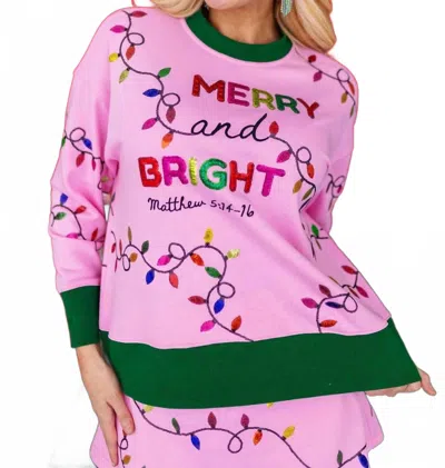 Brianna Cannon Merry And Bright Christmas Lights Sweatshirt In Pink
