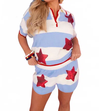 Brianna Cannon Nantucket Stripe Shorts With Stars In Blue