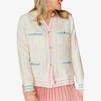 Brianna Cannon Pastel Tweed Cardigan In White